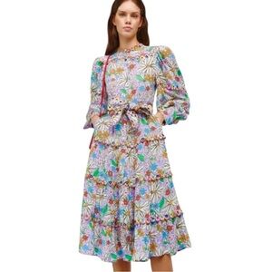 CELIA B Oliver Floral Scalopped Embroidered Midi Dress Size L